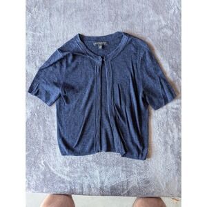 Banana Republic Womens Navy Ribbed Short Sleeve Cardigan Sweater XS Hook Eye